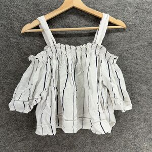 Sadie & Love Blouse Women L Large White Striped Cold Shoulder Short Sleeve